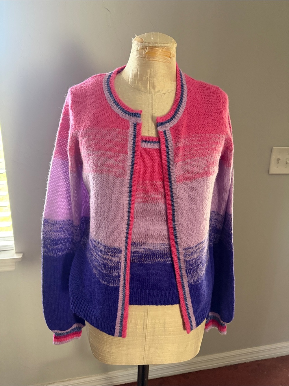 Lilly Pulitzer Pink & Purple Gradient Open Cardigan Sweater and matching tank
